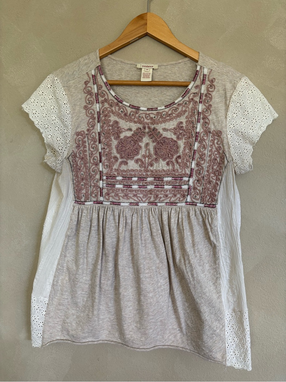 Sundance Charlayne smock short sleeve embroidered top